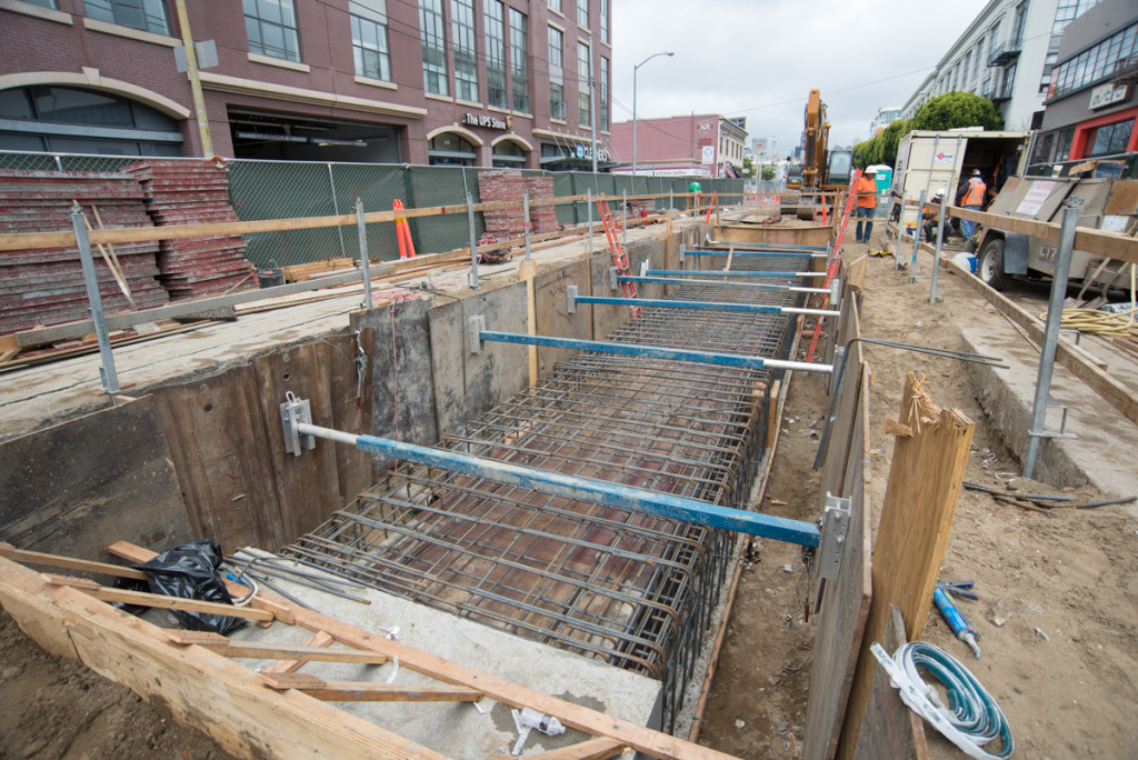 Reinforced sewer roof ready to be poured with concrete on 4th Street